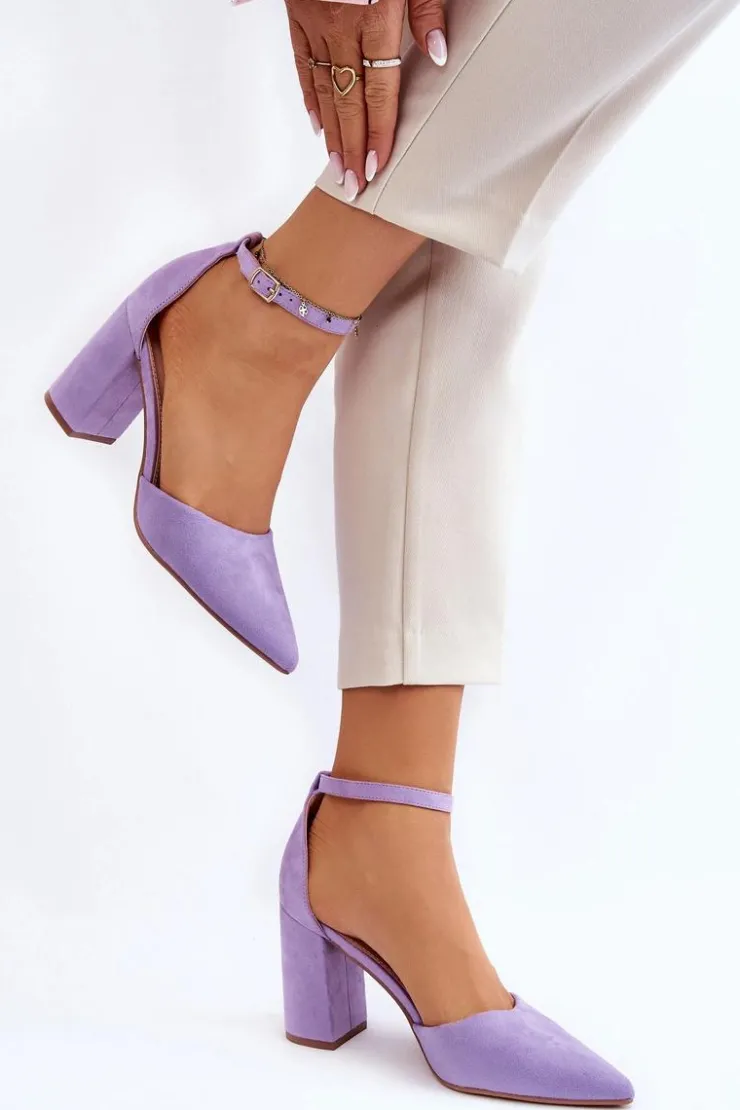 Damskie Boto Zamszowe Czółenka Na Słupku Fioletowe Lexie