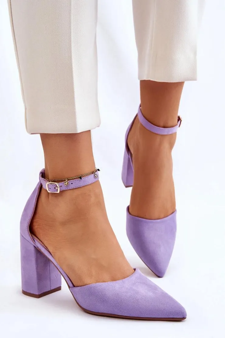 Damskie Boto Zamszowe Czółenka Na Słupku Fioletowe Lexie