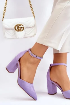 Damskie Boto Zamszowe Czółenka Na Słupku Fioletowe Lexie