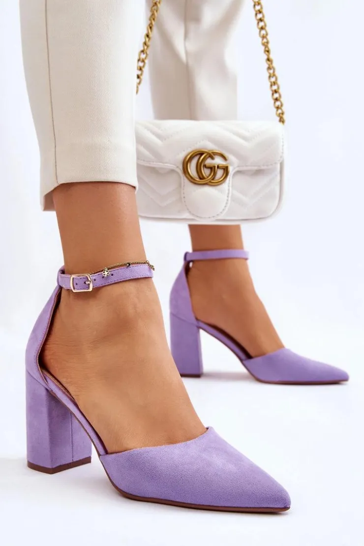 Damskie Boto Zamszowe Czółenka Na Słupku Fioletowe Lexie