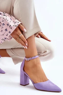 Damskie Boto Zamszowe Czółenka Na Słupku Fioletowe Lexie