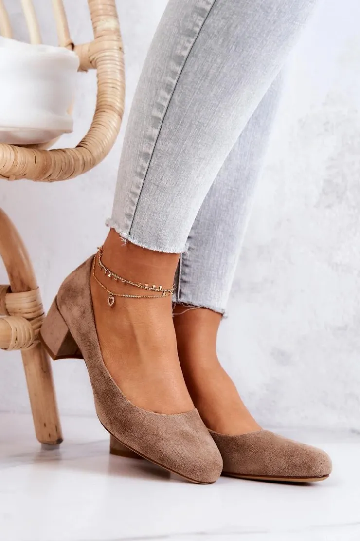 Buty Sergio Leone Czółenka Zamszowe|Czółenka Na Słupku*Zamszowe Czółenka Na Słupku Sergio Leone PB291 Beżowe