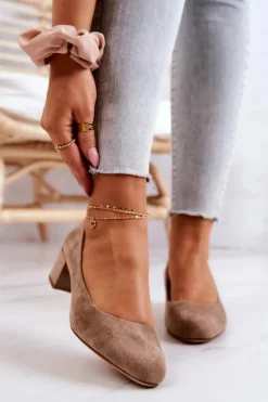 Buty Sergio Leone Czółenka Zamszowe|Czółenka Na Słupku*Zamszowe Czółenka Na Słupku Sergio Leone PB291 Beżowe