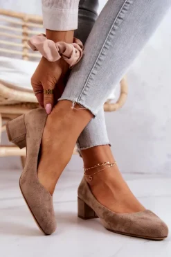 Buty Sergio Leone Czółenka Zamszowe|Czółenka Na Słupku*Zamszowe Czółenka Na Słupku Sergio Leone PB291 Beżowe