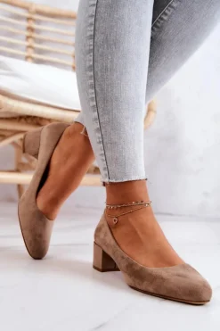 Buty Sergio Leone Czółenka Zamszowe|Czółenka Na Słupku*Zamszowe Czółenka Na Słupku Sergio Leone PB291 Beżowe