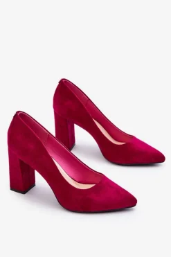 Buty Sergio Leone Zamszowe Czółenka Na Słupku Sergio Leone PB216 Fuksja