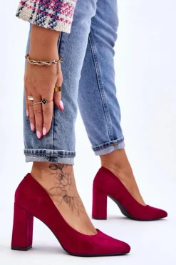 Buty Sergio Leone Zamszowe Czółenka Na Słupku Sergio Leone PB216 Fuksja