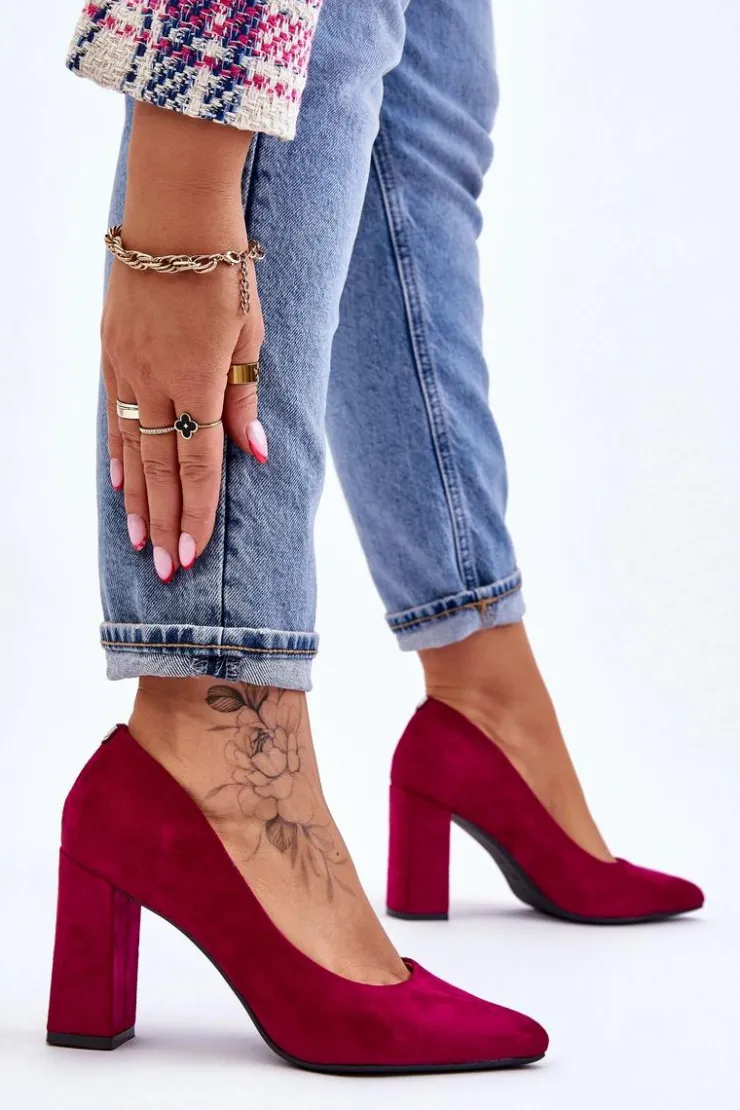 Buty Sergio Leone Zamszowe Czółenka Na Słupku Sergio Leone PB216 Fuksja