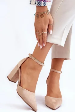 Damskie Boto Zamszowe Czółenka Na Słupku Beżowe Lexie