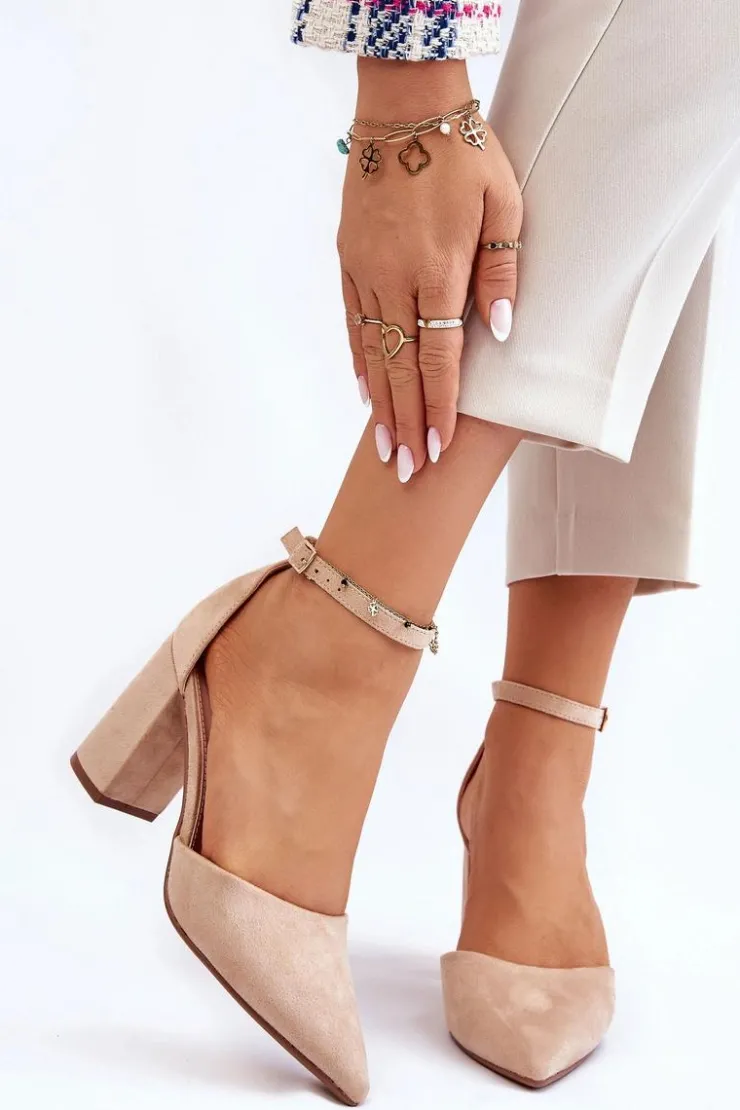 Damskie Boto Zamszowe Czółenka Na Słupku Beżowe Lexie