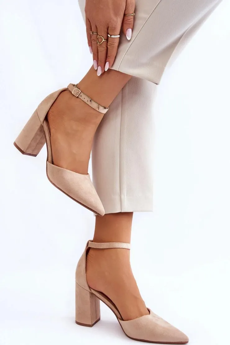 Damskie Boto Zamszowe Czółenka Na Słupku Beżowe Lexie