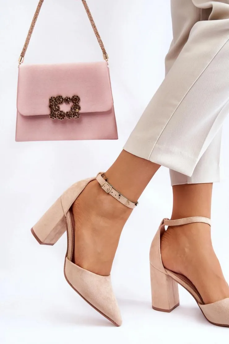 Damskie Boto Zamszowe Czółenka Na Słupku Beżowe Lexie