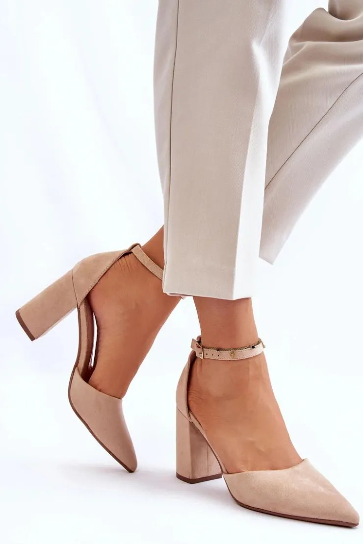 Damskie Boto Zamszowe Czółenka Na Słupku Beżowe Lexie