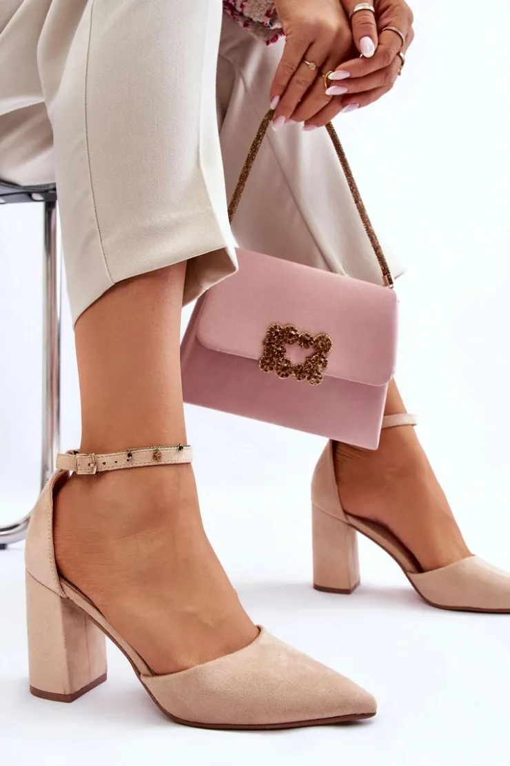 Damskie Boto Zamszowe Czółenka Na Słupku Beżowe Lexie