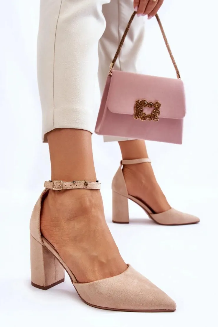 Damskie Boto Zamszowe Czółenka Na Słupku Beżowe Lexie