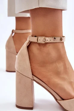 Damskie Boto Zamszowe Czółenka Na Słupku Beżowe Lexie