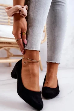 Damskie Buty Sergio Leone Zamszowe Czółenka Na Słupku Sergio Leone PB291 Czarne