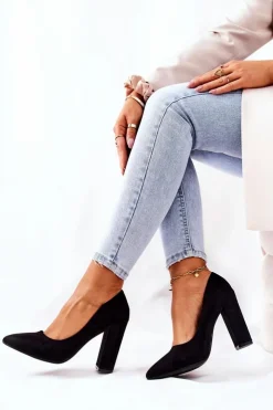 Boto Zamszowe Czółenka Na Słupku Czarne Valoris