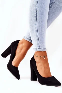 Boto Zamszowe Czółenka Na Słupku Czarne Valoris