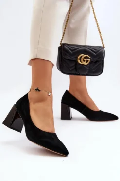 Damskie Buty damskie Vinceza Zamszowe Czółenka Na Słupku Czarne Alessyndra