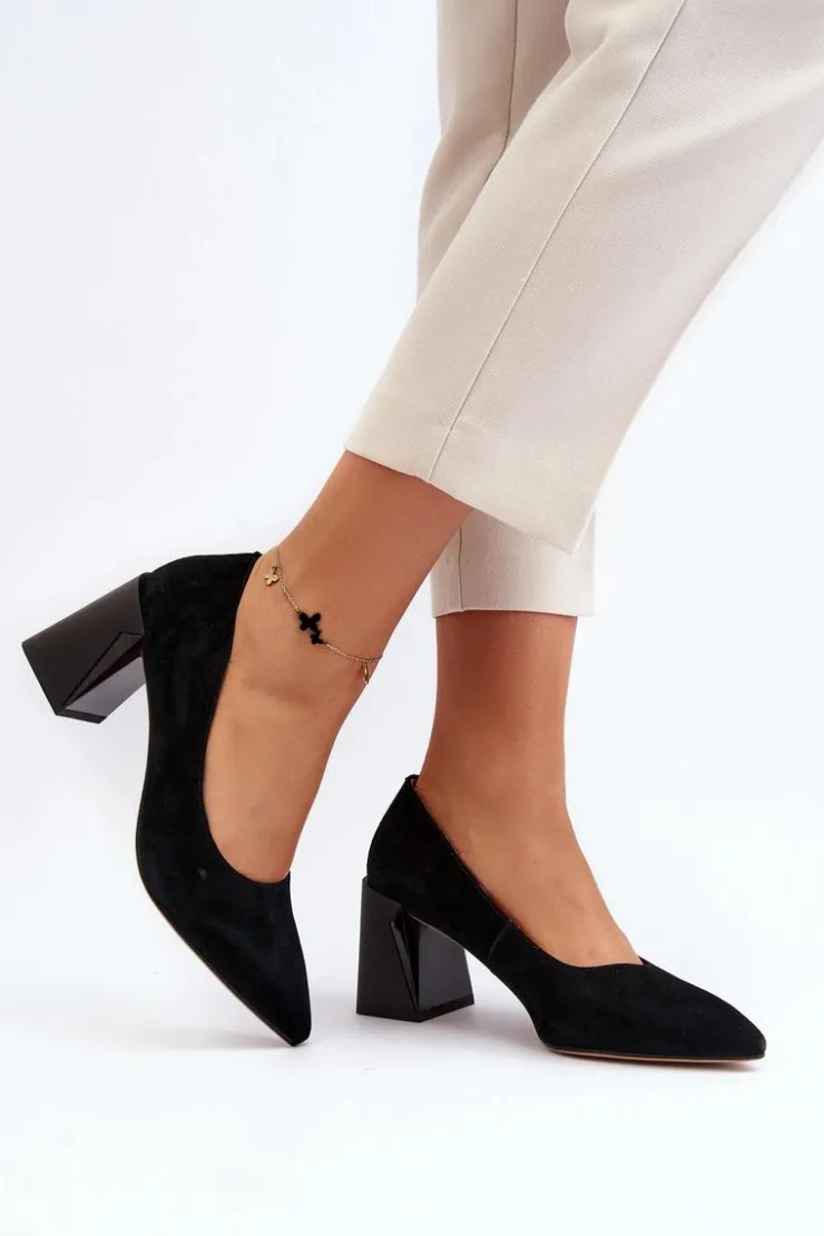 Damskie Buty damskie Vinceza Zamszowe Czółenka Na Słupku Czarne Alessyndra