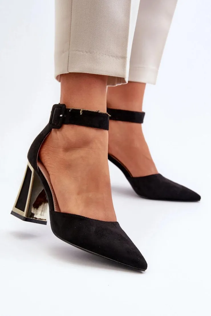 Damskie Boto Zamszowe Czółenka Na Słupku Czarne Lodho