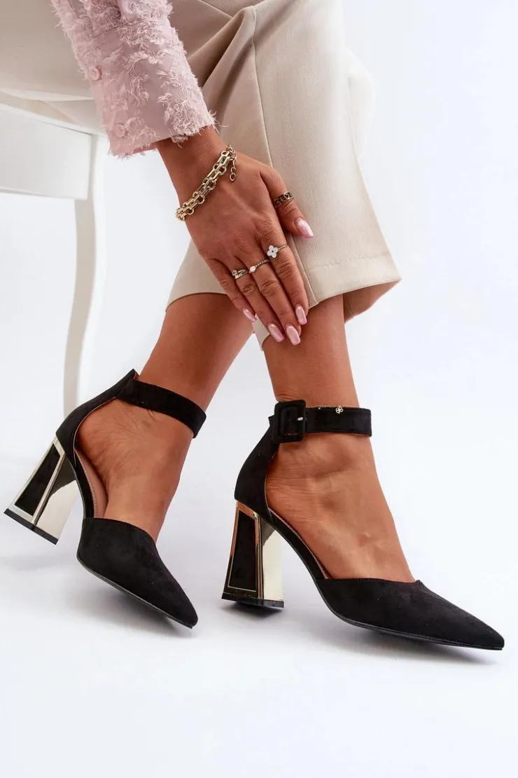 Damskie Boto Zamszowe Czółenka Na Słupku Czarne Lodho