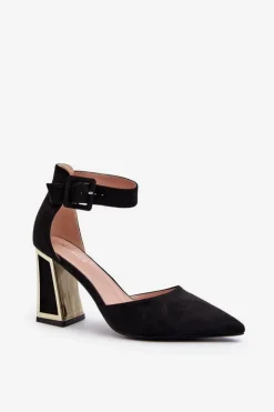 Damskie Boto Zamszowe Czółenka Na Słupku Czarne Lodho