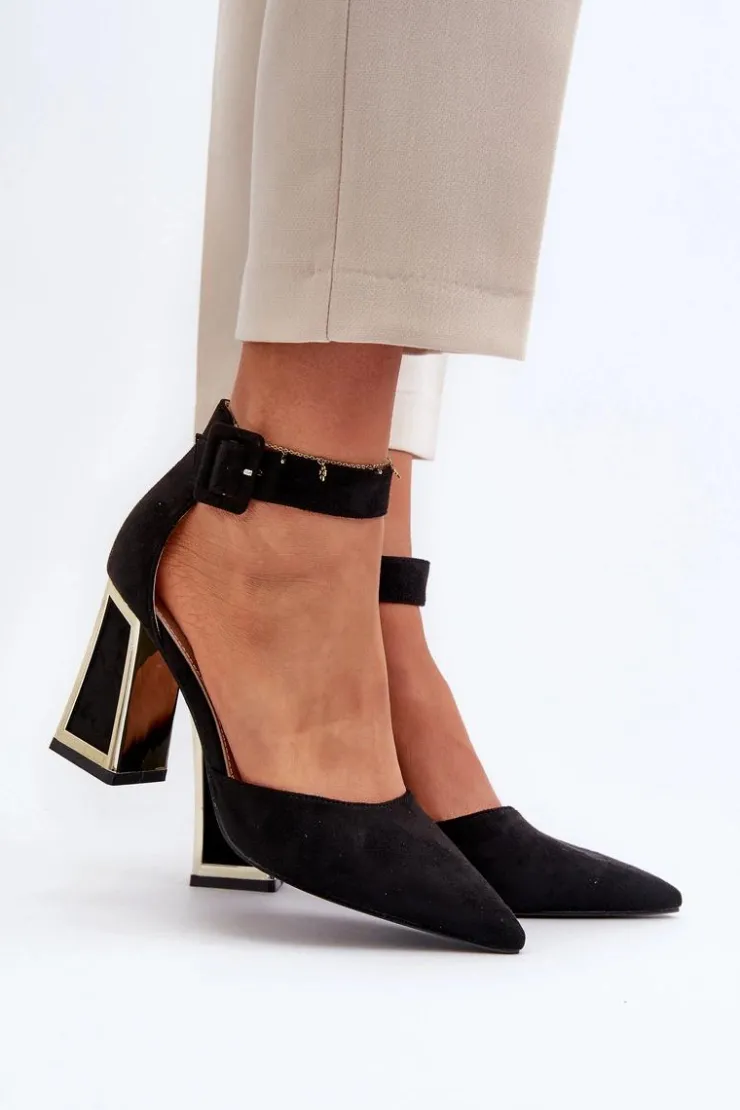 Damskie Boto Zamszowe Czółenka Na Słupku Czarne Lodho