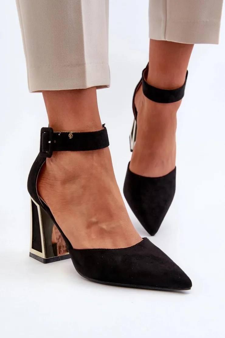 Damskie Boto Zamszowe Czółenka Na Słupku Czarne Lodho