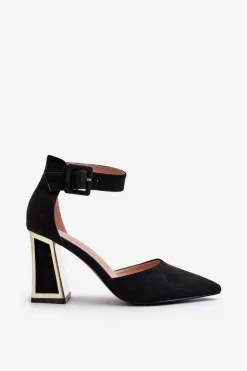 Damskie Boto Zamszowe Czółenka Na Słupku Czarne Lodho