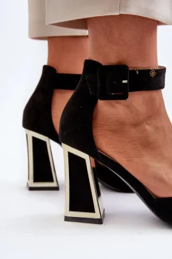 Damskie Boto Zamszowe Czółenka Na Słupku Czarne Lodho