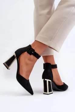 Damskie Boto Zamszowe Czółenka Na Słupku Czarne Lodho