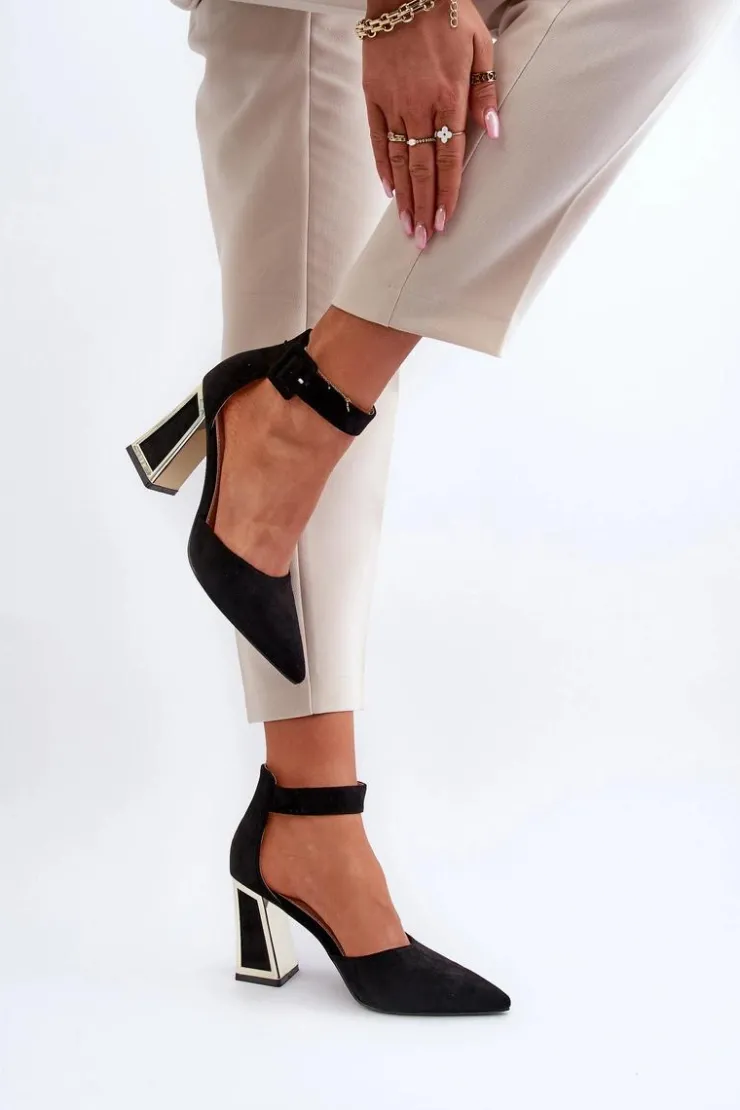 Damskie Boto Zamszowe Czółenka Na Słupku Czarne Lodho