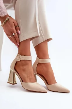 Clearance Boto Zamszowe Czółenka Na Słupku Beżowe Lodho