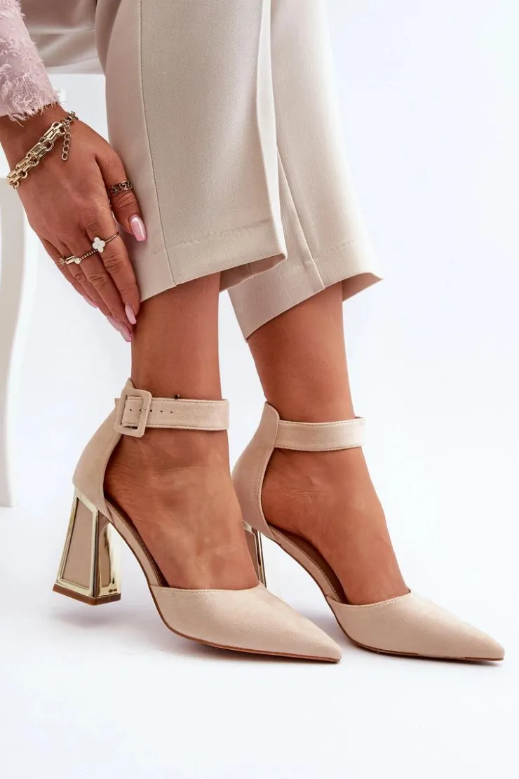 Clearance Boto Zamszowe Czółenka Na Słupku Beżowe Lodho