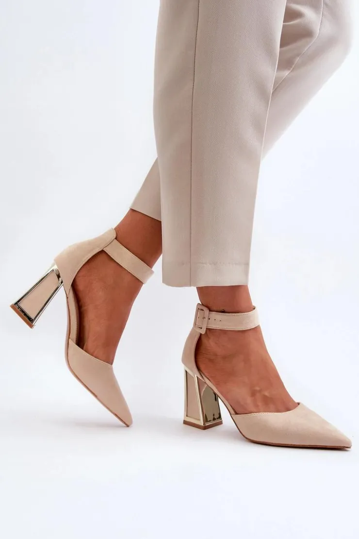 Clearance Boto Zamszowe Czółenka Na Słupku Beżowe Lodho