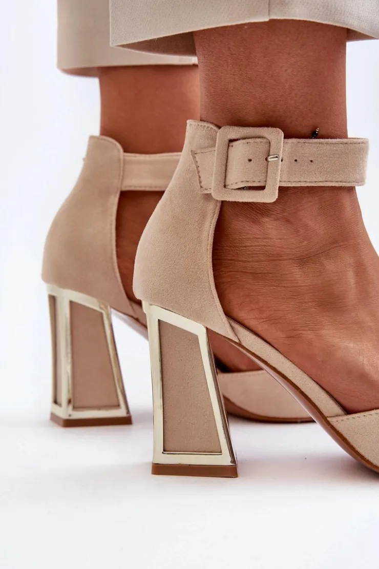 Clearance Boto Zamszowe Czółenka Na Słupku Beżowe Lodho