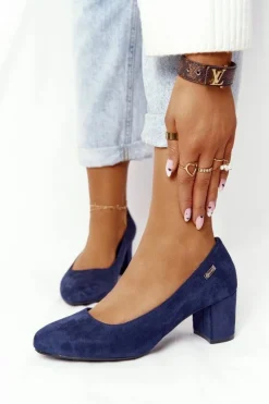 Discount Buty Sergio Leone Zamszowe Czółenka Na Słupku Sergio Leone PB178 Granatowe