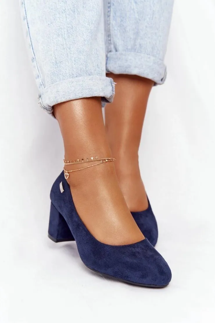 Discount Buty Sergio Leone Zamszowe Czółenka Na Słupku Sergio Leone PB178 Granatowe