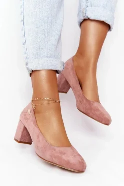 Damskie Buty Sergio Leone Zamszowe Czółenka Na Słupku Sergio Leone PB178 Różowe