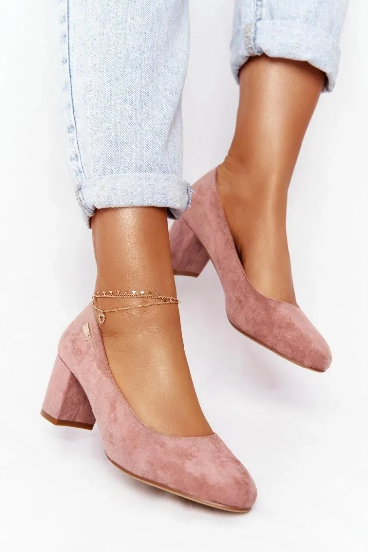 Damskie Buty Sergio Leone Zamszowe Czółenka Na Słupku Sergio Leone PB178 Różowe