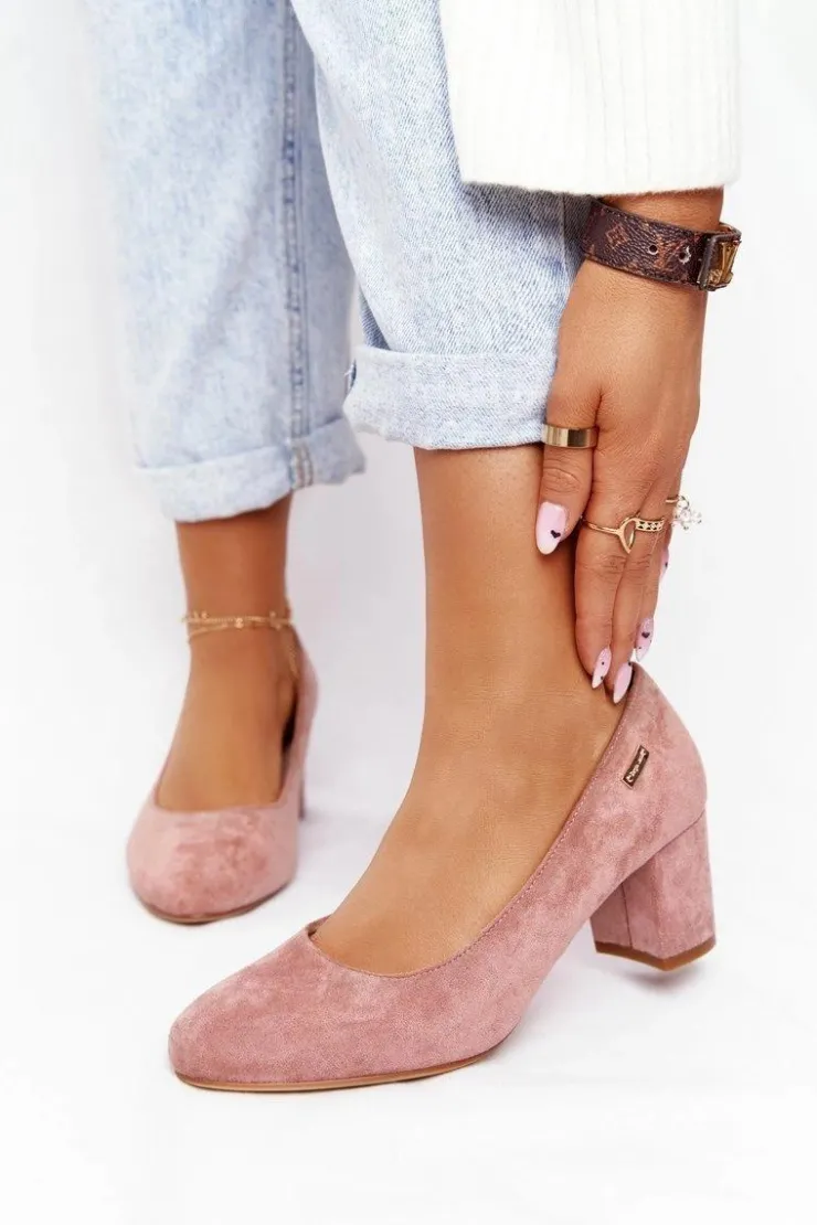 Damskie Buty Sergio Leone Zamszowe Czółenka Na Słupku Sergio Leone PB178 Różowe