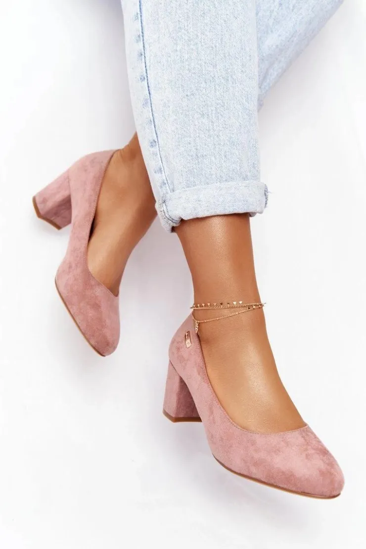 Damskie Buty Sergio Leone Zamszowe Czółenka Na Słupku Sergio Leone PB178 Różowe