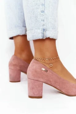 Damskie Buty Sergio Leone Zamszowe Czółenka Na Słupku Sergio Leone PB178 Różowe