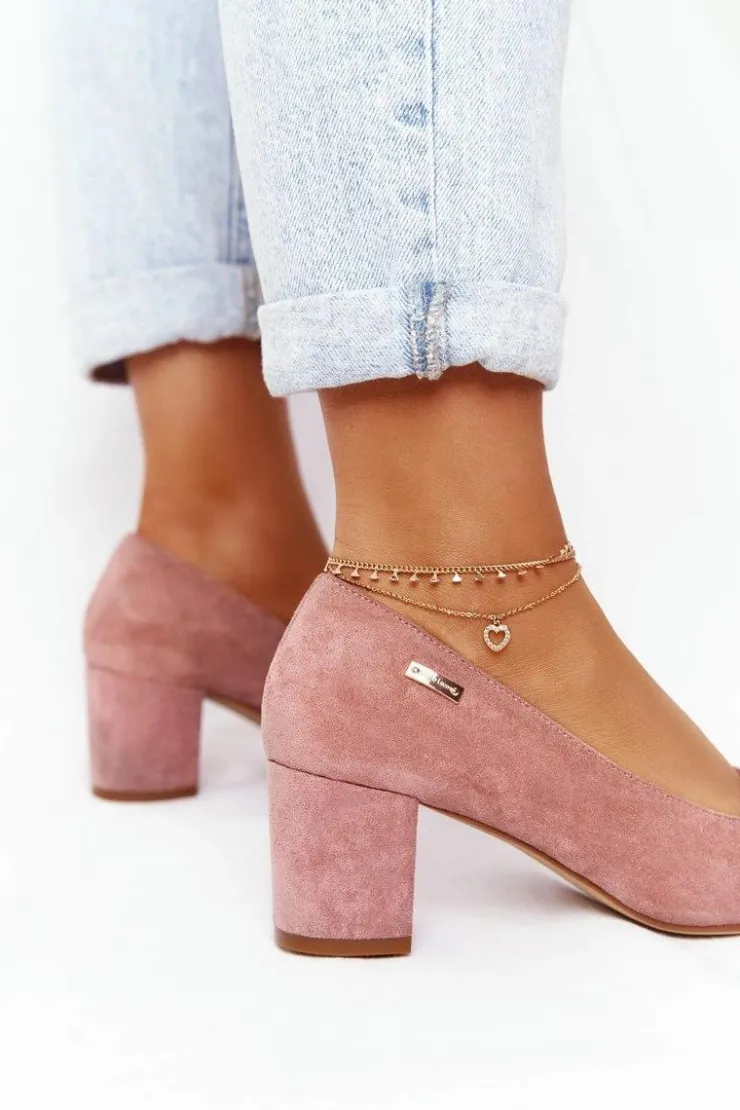 Damskie Buty Sergio Leone Zamszowe Czółenka Na Słupku Sergio Leone PB178 Różowe