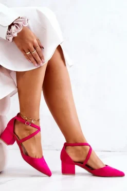 Boto Zamszowe Czółenka Na Słupku W Szpic Fuksja Shelley