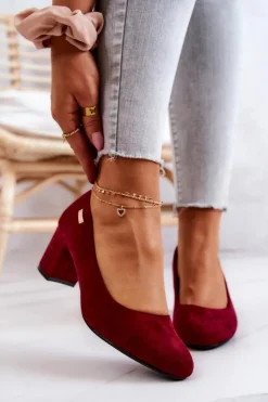 Online Buty Sergio Leone Zamszowe Czółenka Na Słupku Sergio Leone PB178 Bordowe