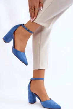 Boto Czółenka Zamszowe|Czółenka Na Słupku*Zamszowe Czółenka Na Słupku Niebieskie Lexie