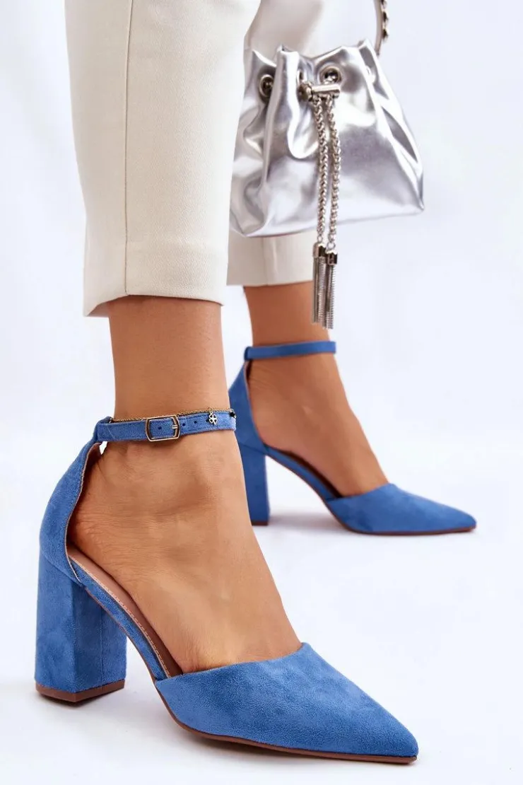 Boto Czółenka Zamszowe|Czółenka Na Słupku*Zamszowe Czółenka Na Słupku Niebieskie Lexie